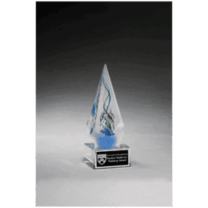 7 1/8" Frosted Glass Accent Arrow Art Glass on Clear Glass Base with Black Laserable Aluminum Plate