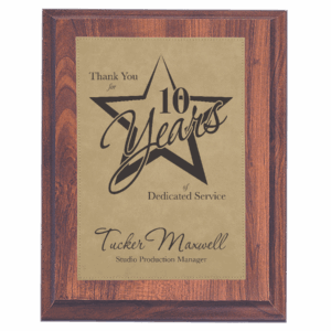 6" x 8" Elegant Cherry Finish Plaque with Light Brown Leatherette Plate