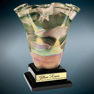 14 1/4" Art Glass Vase with Black Royal Piano Finish Base