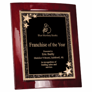 7 1/2" x 9" Rosewood Piano Finish Eclipse Plaque with Black Starburst Plate