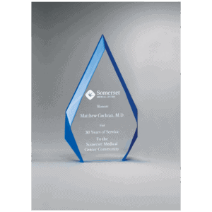 6 1/4" x 8 7/8" Flame Series Clear Freestanding Acrylic with Blue Accented Bevels