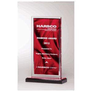 5 x 6 1/2" Deep Red Draped Satin Patterned Acrylic with Silver Mirror Border, Black with Red Top Base