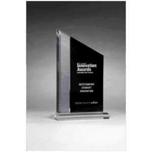 6" x 10" Digitally Printed Brushed Silver Accent on Black Upright Acrylic with Clear Base