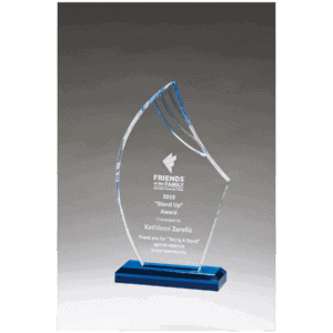 4 7/8" x 8 3/4" Flame Series Clear Acrylic with Blue Accents and Matching Blue Acrylic Base