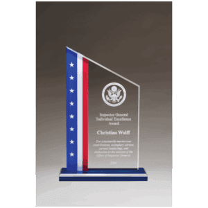 6" x 8 3/4" Zenith Series Acrylic with American Flag Design, Blue Mirror Top Blue Base