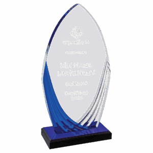 4 1/4" x 8 1/4" Tidal Series Acrylic with Printed Blue Accent and Blue Mirror-Topped Base
