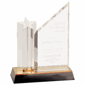 9" Clear Star Column Acrylic with Clear Plaqueue and Gold/Black Base