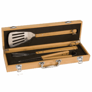 3-Piece Bamboo BBQ Set in Bamboo Case