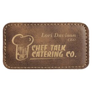 3 1/4" x 1 3/4" Rustic/Gold Laserable Leatherette Badge Blank with Magnet