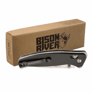 Bison River 4 1/2" Black Button Lock Folding Knife with Clip