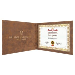 9" x 12" Rustic/Gold Laserable Leatherette Certificate Holder for 8 1/2" x 11"