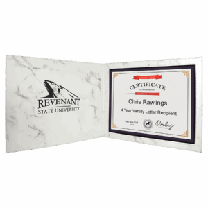 9" x 12" White Marble Laserable Leatherette Certificate Holder for 8 1/2" x 11"