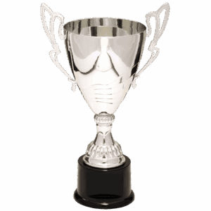 12" Completed Metal Cup Trophy on Plastic Base