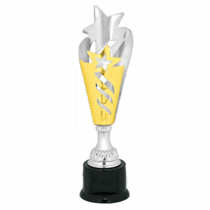 14" Silver & Gold Star Completed Metal Cup Trophy on Plastic Base