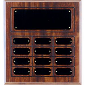 11 3/4" x 12 3/4" Cherry Finish Completed Perpetual Plaque with 12 Plates