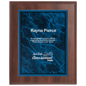 Medium Cherry Finish Plaqueue with Blue Marble Acrylic Plaqueue Plate