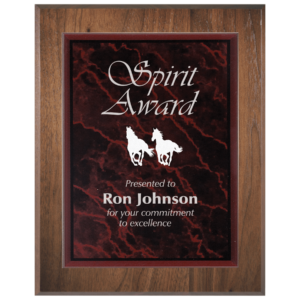 Medium Genuine Walnut Plaqueue with Red Marble Acrylic Plaqueue Plate