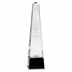 12" Obelisk Crystal on Black Pedestal Base