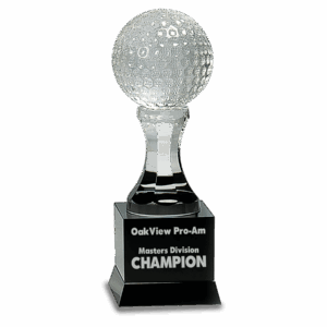 9" Crystal Golf Ball on Black Pedestal Base