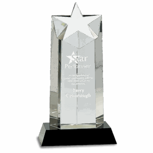 10" Crystal Star Column on Black Pedestal Base