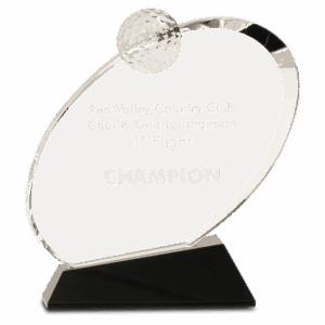 7 1/4" Clear Crystal Oblong Golf Award on Black Crystal Base