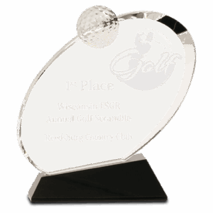 6 1/2" Clear Crystal Oblong Golf Award on Black Crystal Base