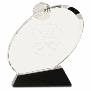 6" Clear Crystal Oblong Golf Award on Black Crystal Base