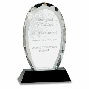 7 1/2" Oval Facet Crystal on Black Pedestal Base