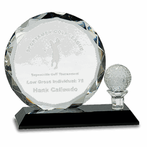 6 1/2" Round Facet Crystal with Golf Ball on Black Pedestal Base