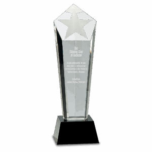 11 3/4" Crystal Frosted Star Column on Black Pedestal Base