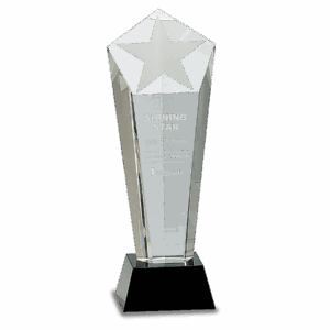 10 1/2" Crystal Frosted Star Column on Black Pedestal Base