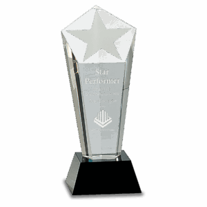 8 3/4" Crystal Frosted Star Column on Black Pedestal Base