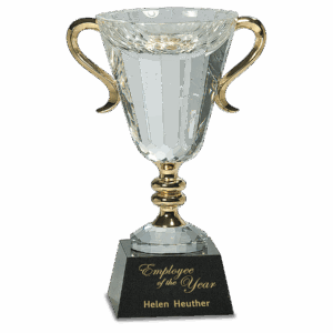 10" Crystal Cup with Gold Handles and Stem