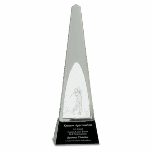 11 1/2" Clear Crystal 3D Golf Spire on Black Pedestal Base