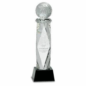 10 3/4" Clear Crystal Golf Ball on Facet Column w/Black Base