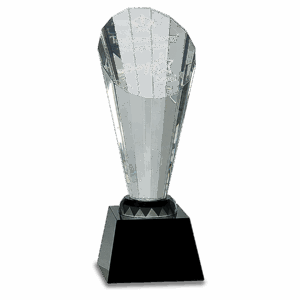 10" Clear Crystal Faceted Rising Spire on Black Base