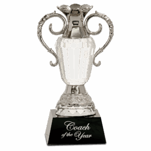 8" Crystal Cup with Silver Metal Handles on Black Pedestal Base