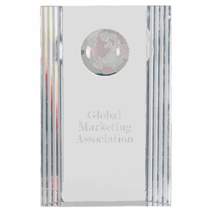 6 1/2" Clear Crystal Rectangle with Globe Etching