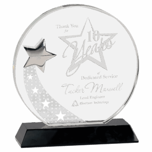 7 1/4" Round Crystal with Silver Star on Black Pedestal Base