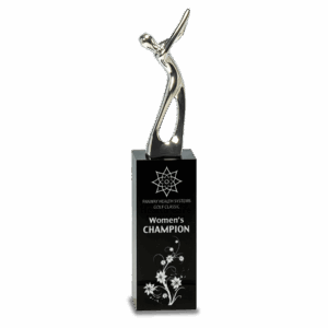 9 1/2" Silver Metal Golf Figure on Black Crystal Pedestal
