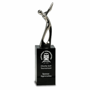 8 1/2" Silver Metal Golf Figure on Black Crystal Pedestal