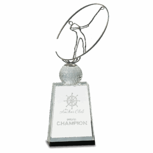 12" Clear/Black Crystal Golf Award with Silver Metal Oval Figure