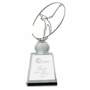 11" Clear/Black Crystal Golf Award with Silver Metal Oval Figure