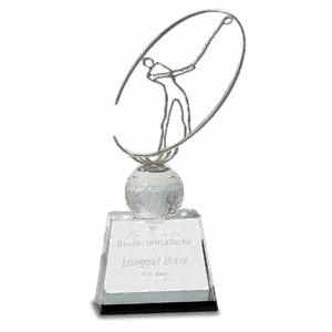 10" Clear/Black Crystal Golf Award with Silver Metal Oval Figure