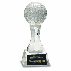 6" Crystal Golf Ball on Clear Pedestal Base