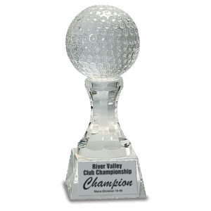 7 3/4" Crystal Golf Ball on Clear Pedestal Base