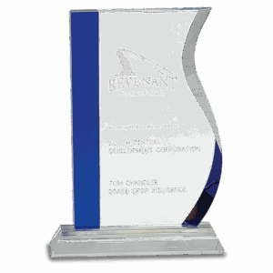 8 1/4" Blue Edge Crystal Wave on Clear Base