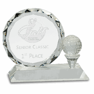 5 1/4" Round Facet Crystal with Golf Ball on Clear Pedestal Base