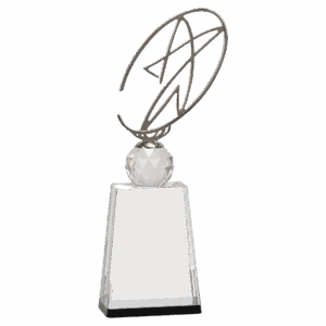 12" Clear/Black Crystal Award with Silver Metal Oval Star