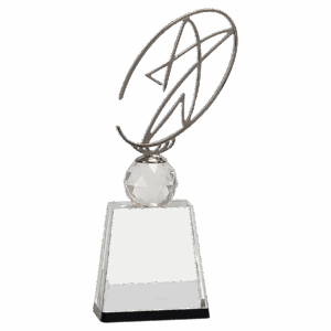 11" Clear/Black Crystal Award with Silver Metal Oval Star
